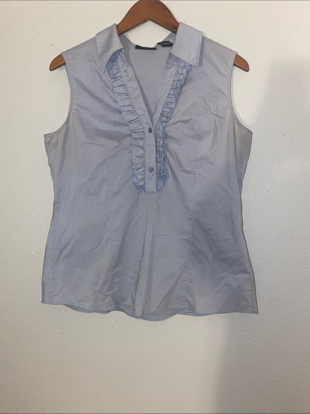 New York & Company Light Blue Sleeveless Ruffle-Front Blouse